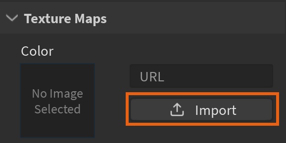 The Texture Maps section of the Inspector view with the Import button highlighted.