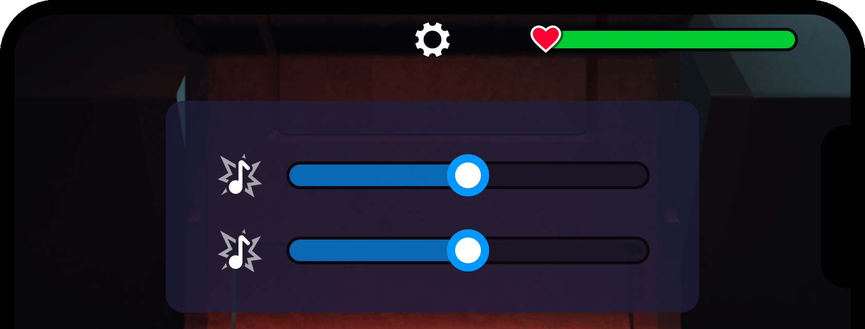 BackgroundVolumeSlider positioned below EffectsVolumeSlider.