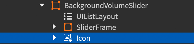 Explorer window showing the Icon label within BackgroundVolumeSlider.