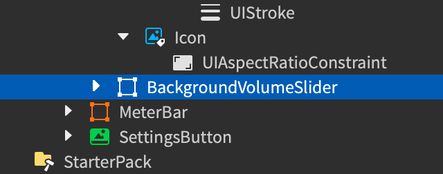 Explorer window showing the duplicated slider renamed to BackgroundVolumeSlider.