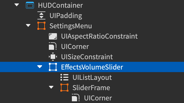 Explorer window showing the completed EffectsVolumeSlider selected.