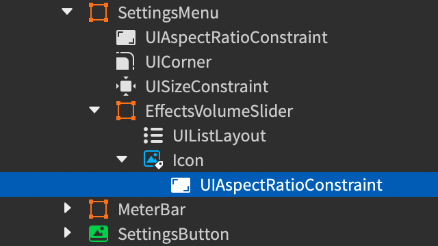 Explorer window showing a UIAspectRatioConstraint inserted into the ImageLabel.