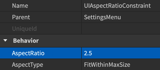 Properties window showing expected values for the new UISizeConstraint.