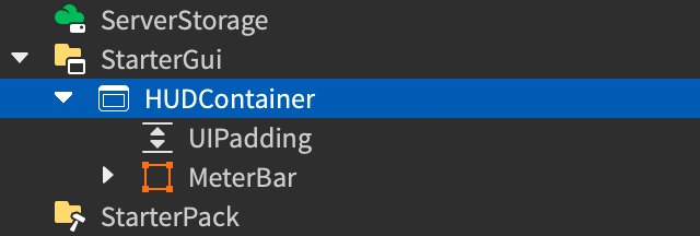 Explorer window showing the HUDContainer selected.