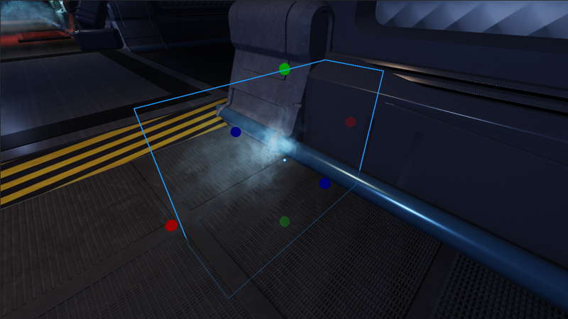 An outline of a block is visible around a steam vent to signify the position of the volume.