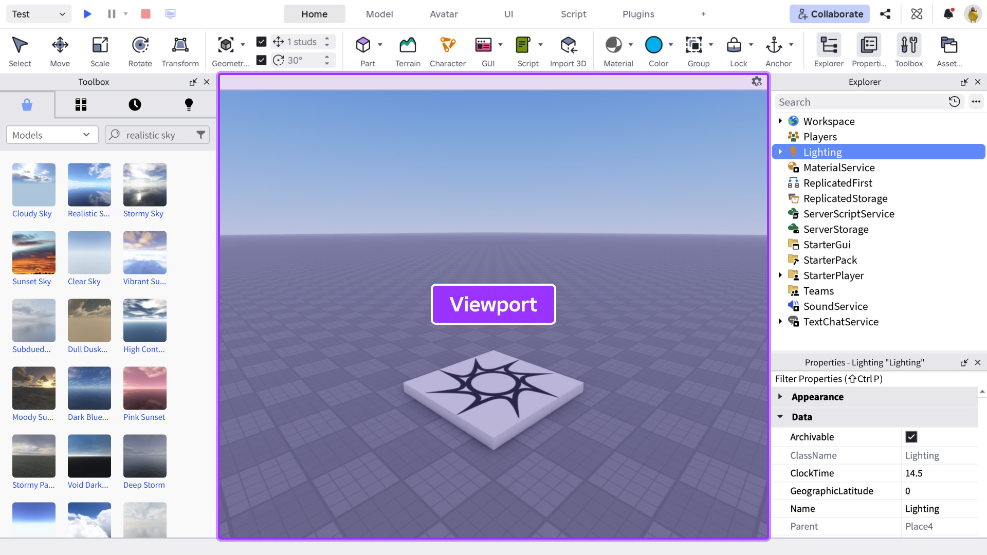 3D viewport indicated in center of Studio's window.