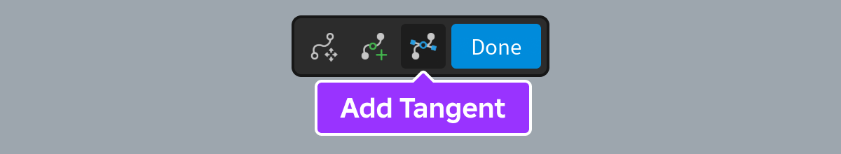 Add Tangent tool indicated in the 2D path editor widget.