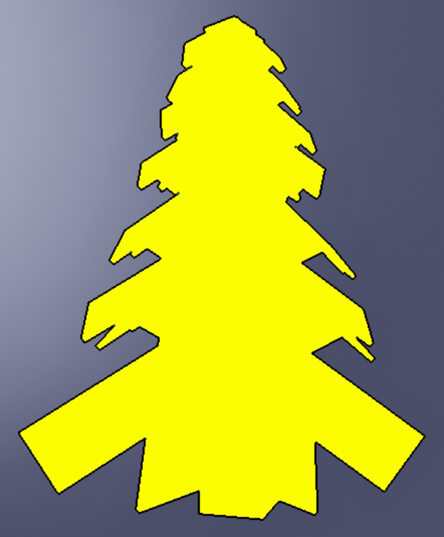 The same tree mesh with a black outline and a yellow highlight interior.