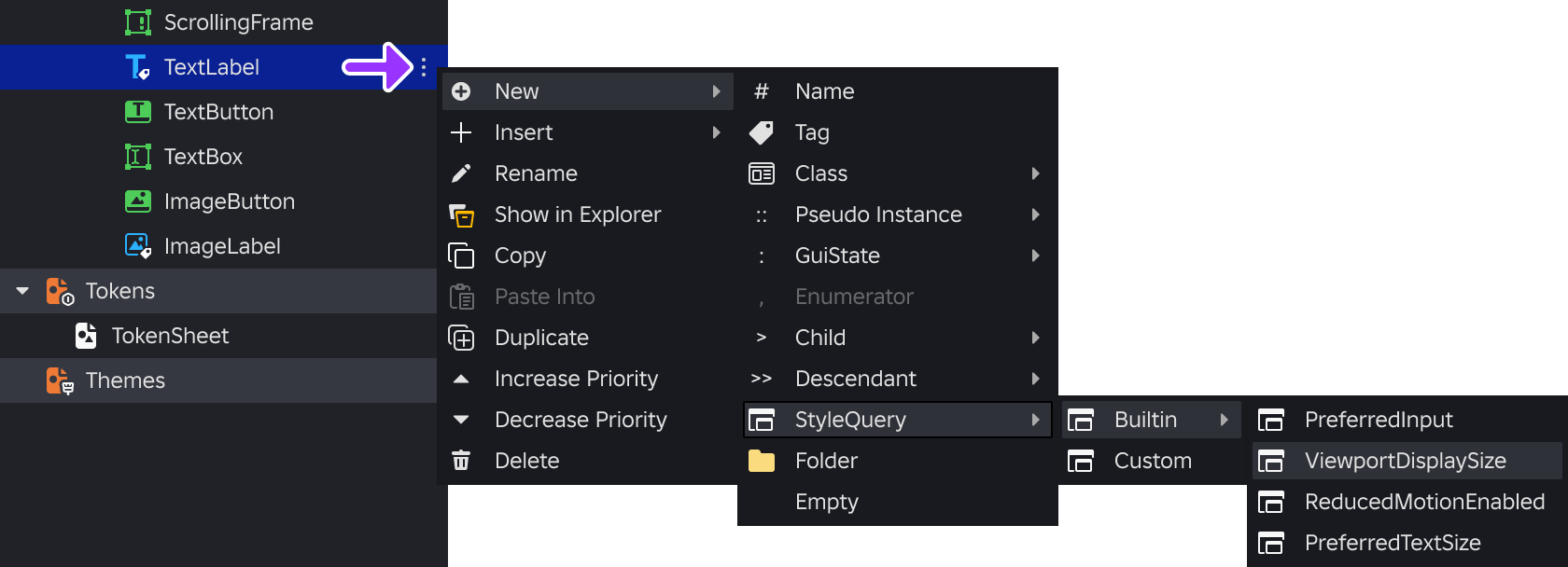 Creation of a built-in StyleQuery in the Style Editor.