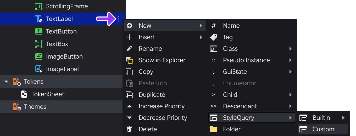 Creation of a custom StyleQuery in the Style Editor.