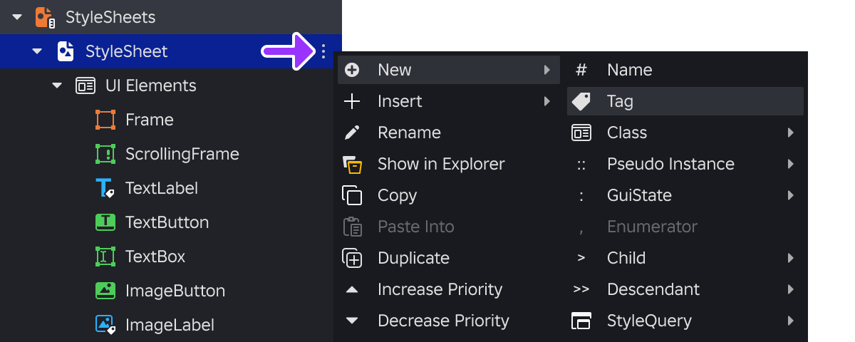 Creation of tag rule in the Style Editor.
