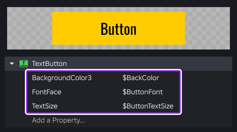 Class rule configured with theme tokens in the Style Editor.