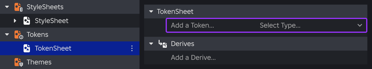 Token addition field in the Style Editor.