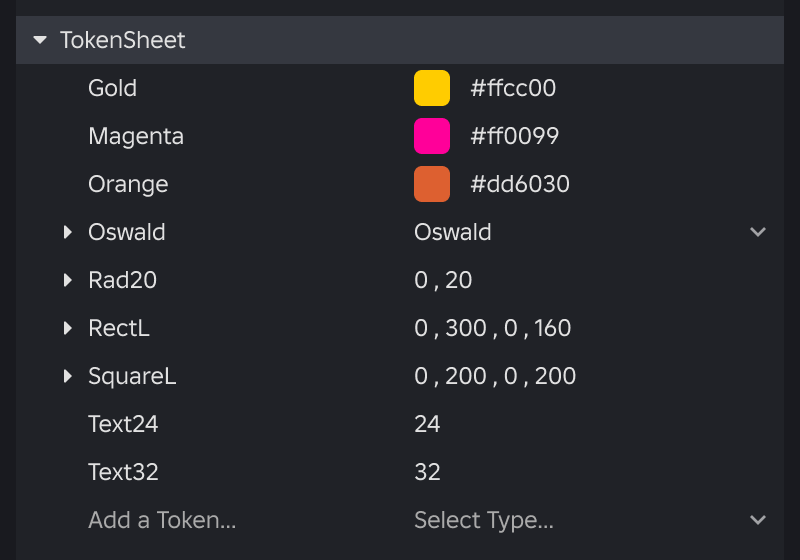 Tokens added to TokenSheet in Style Editor.