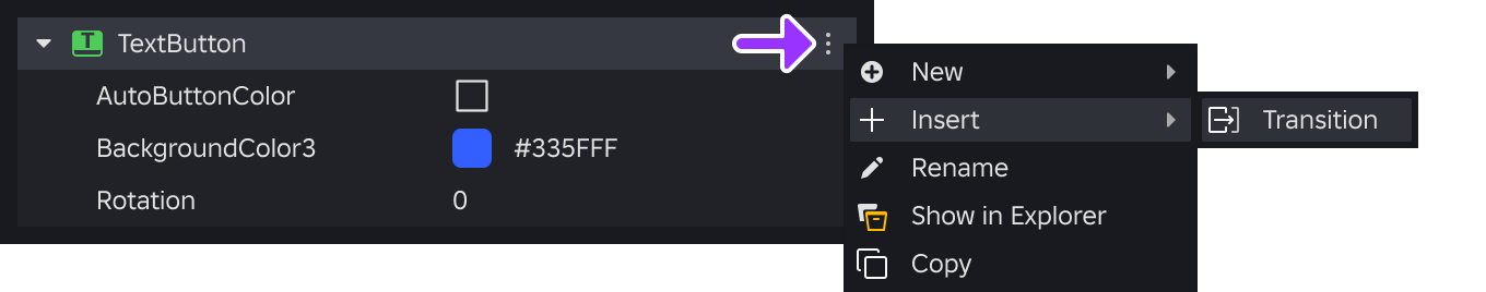 Add default transition to a rule in the Style Editor.