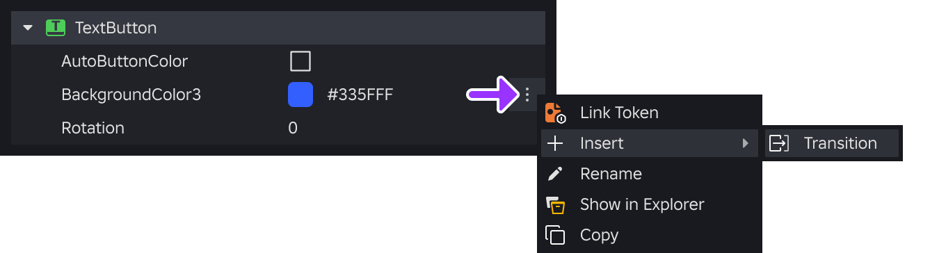 Add transition to a property in the Style Editor.