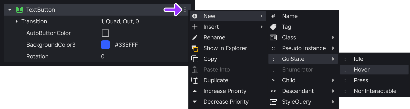 Creation of state rule in the Style Editor.