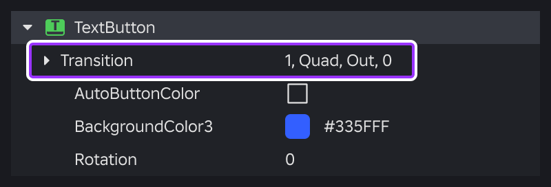 Default transition highlighted in the Style Editor.