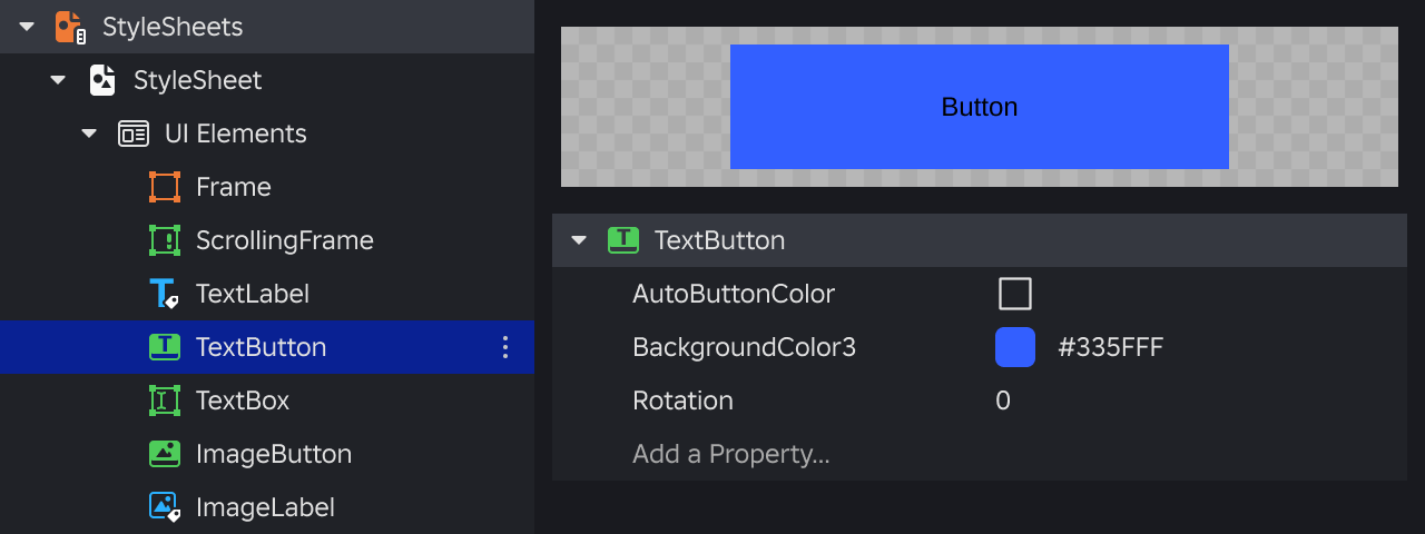 Class style in the Style Editor.