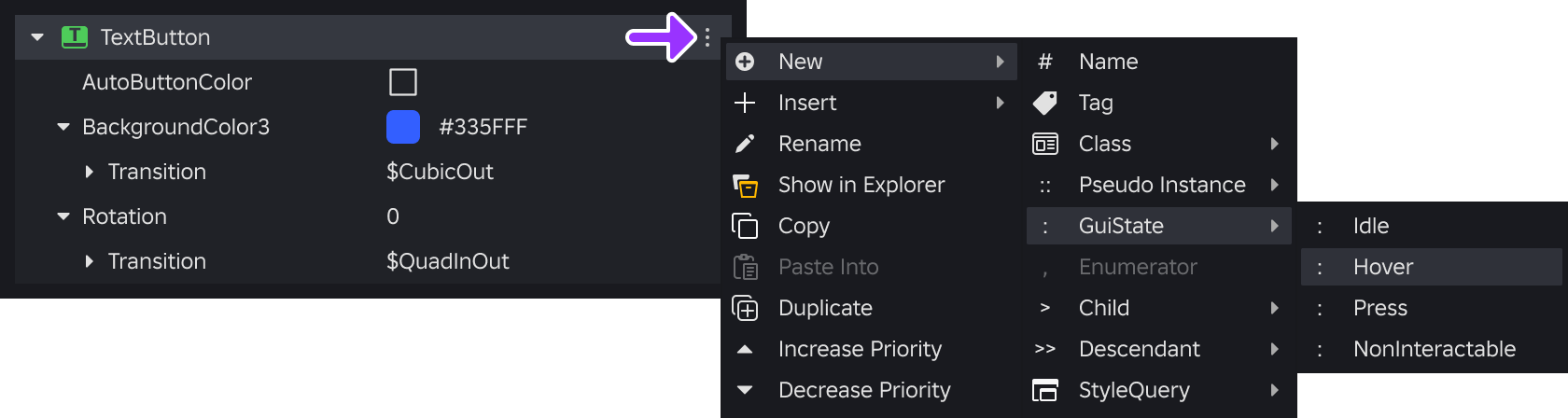 Creation of state rule in the Style Editor.